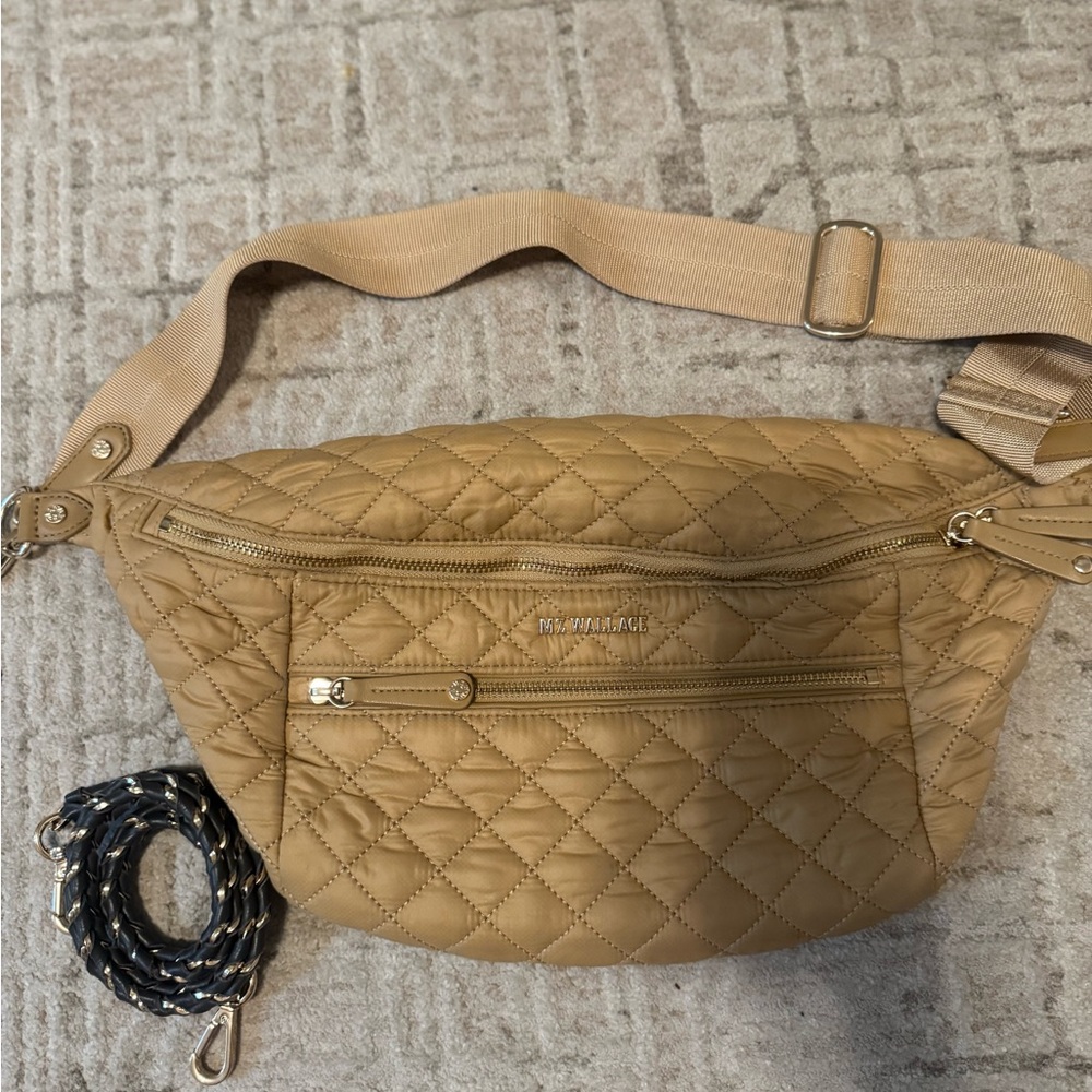 MZ Wallace Camel Quilted Crossbody Bag crosby sling